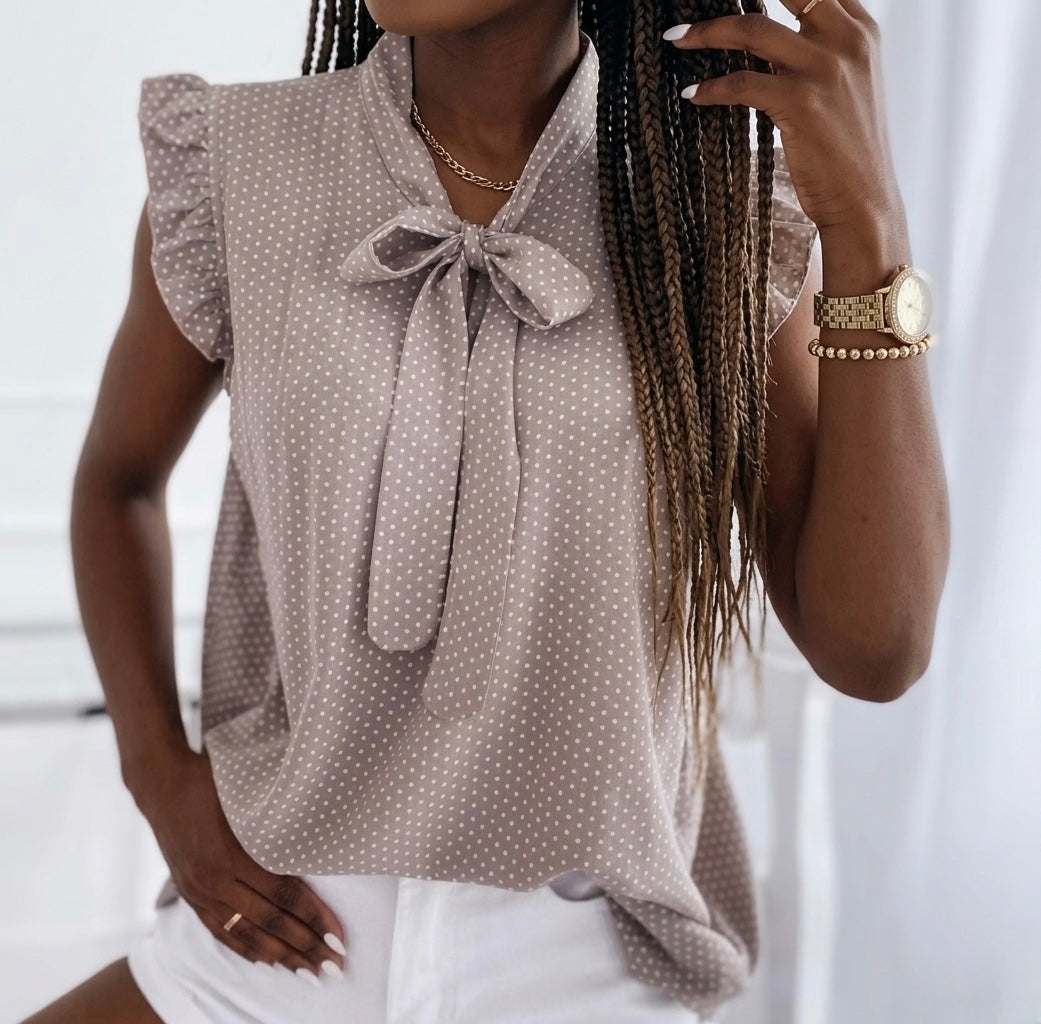 Women's Sleeveless Polka Dot Ruffle Top