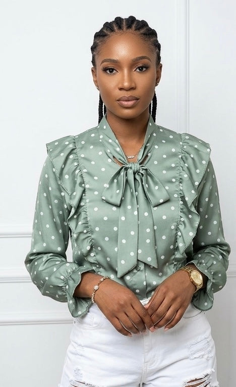 Women's Sleeveless Polka Dot Ruffle Top