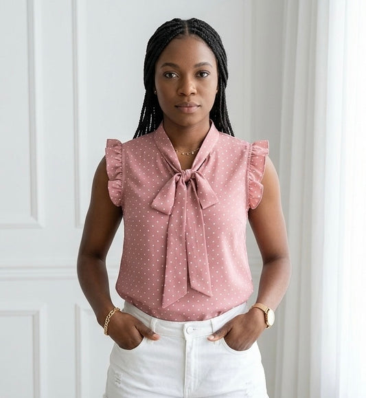 Women's Sleeveless Polka Dot Ruffle Top