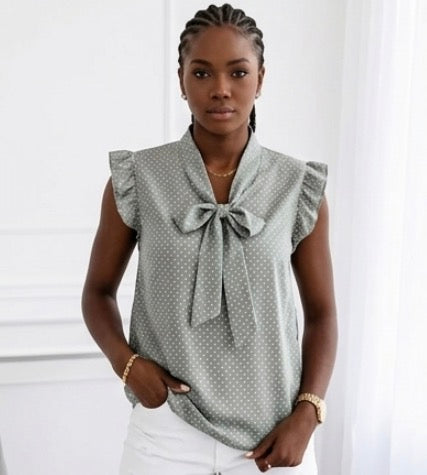 Women's Sleeveless Polka Dot Ruffle Top