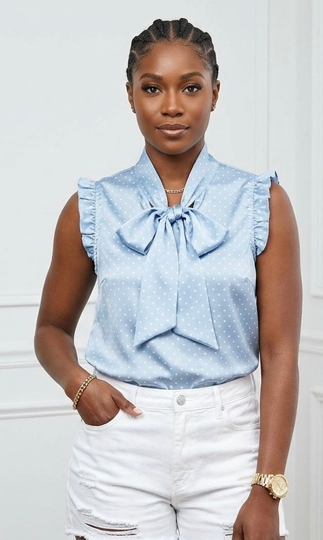 Women's Sleeveless Polka Dot Ruffle Top