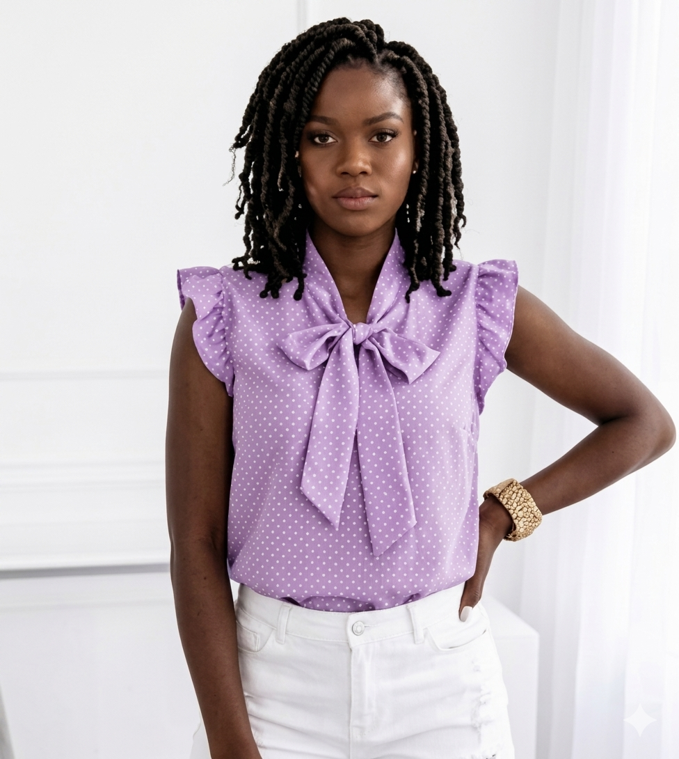 Women's Sleeveless Polka Dot Ruffle Top