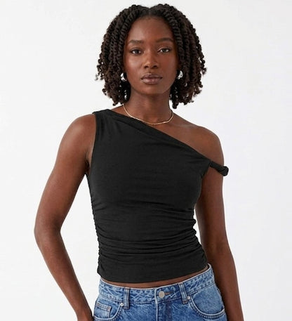 Women's Casual Ruched Off-Shoulder Crop Tank Top