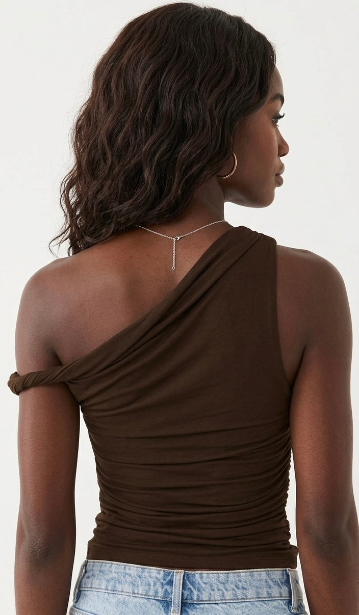 Women's Casual Ruched Off-Shoulder Crop Tank Top