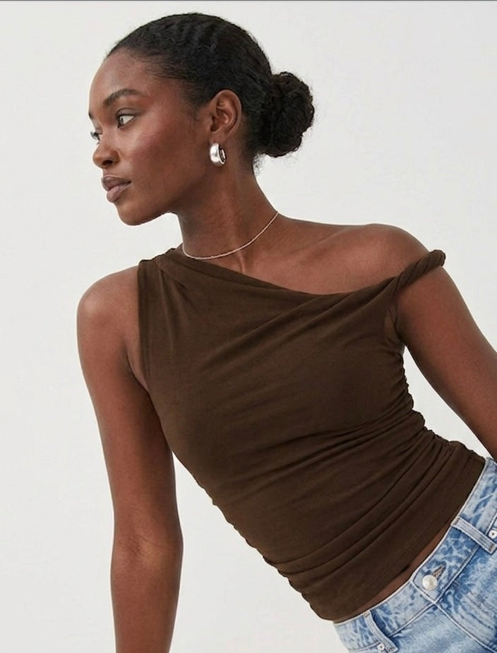 Women's Casual Ruched Off-Shoulder Crop Tank Top