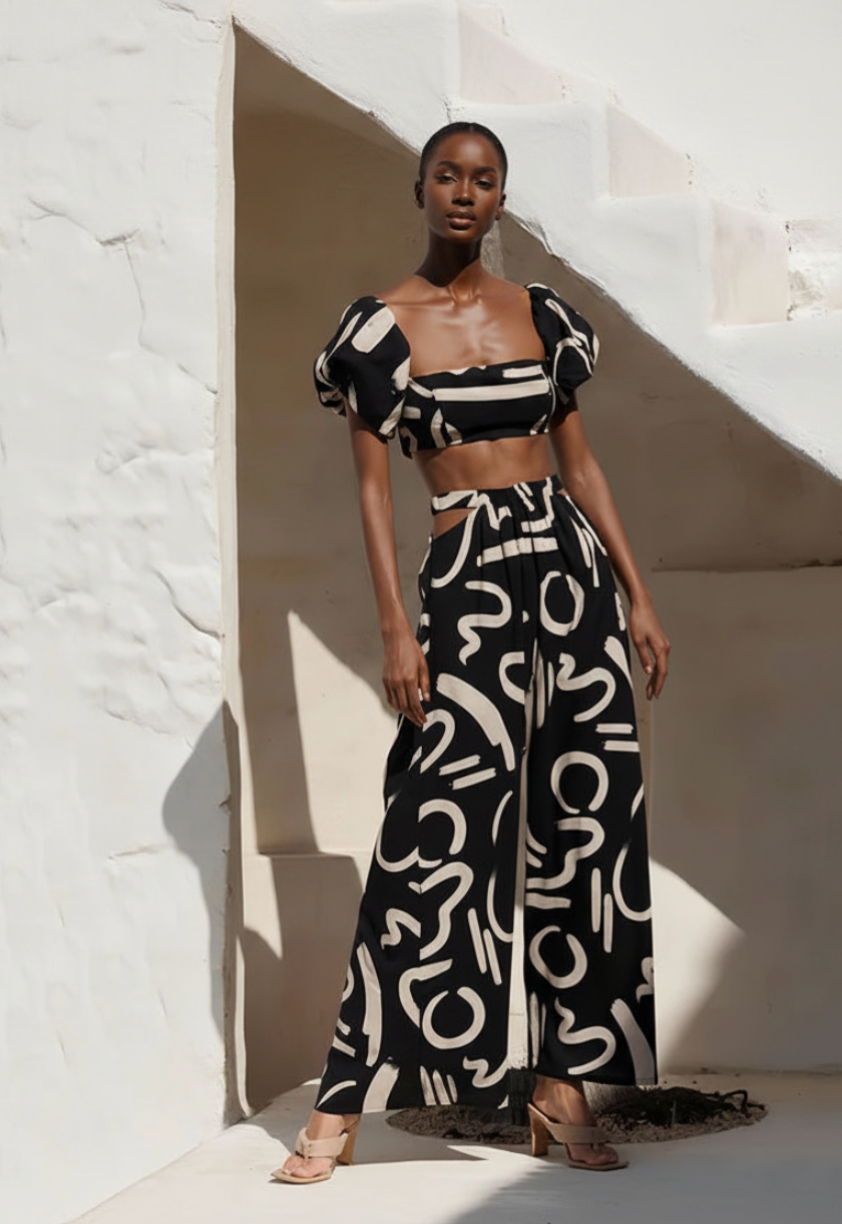 Two Piece Sleeve Crop Top & Hollow Out
